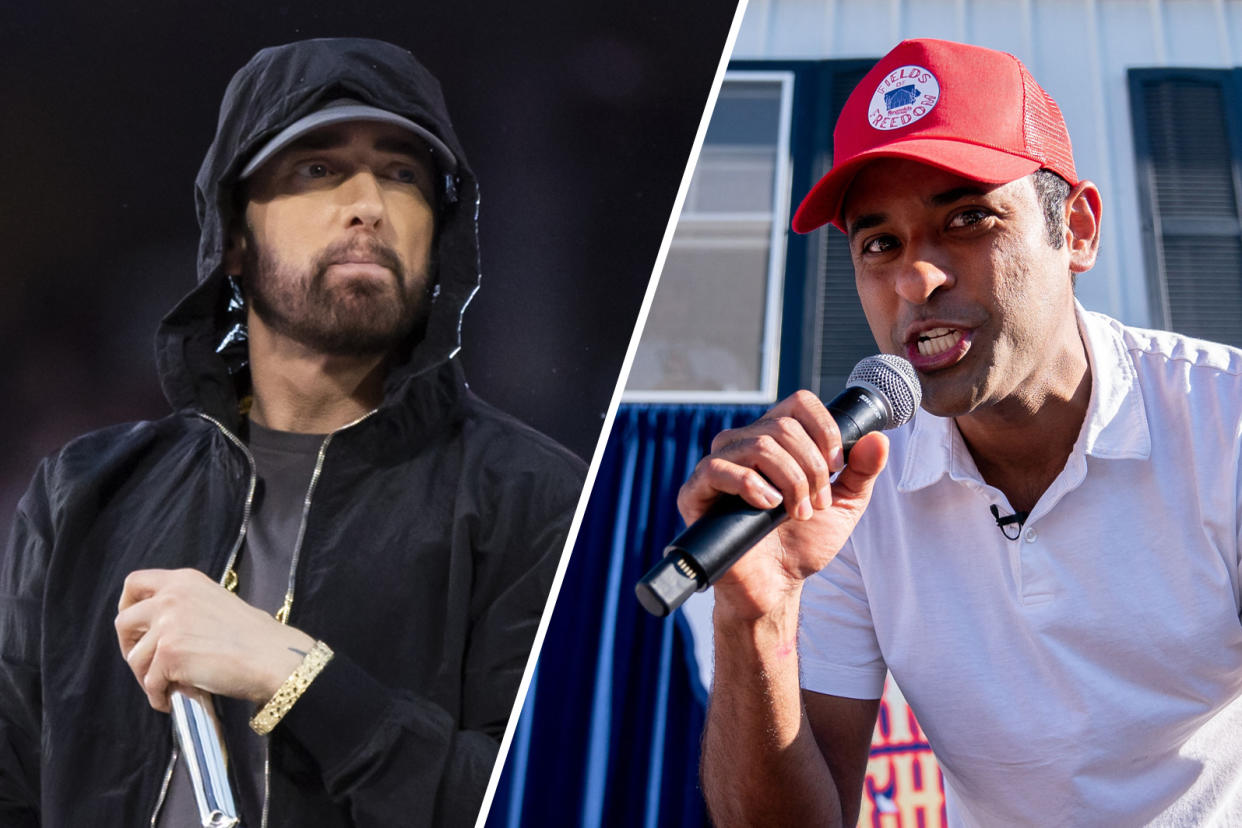 Eminem, left, and Vivek Ramaswamy