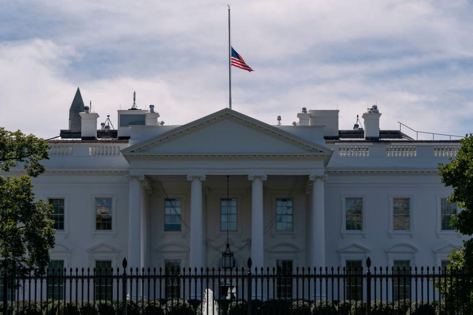 The US flag flies at half-mast above the White House after the passing of US Supreme Court Justice Ruth Bader Ginsburg. Source: Getty