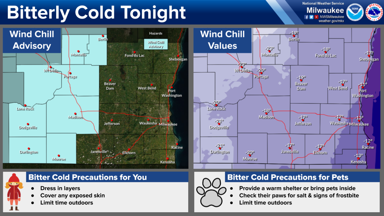Arctic air will bring bitterly cold wind chills to southern Wisconsin Wednesday night into Thursday.