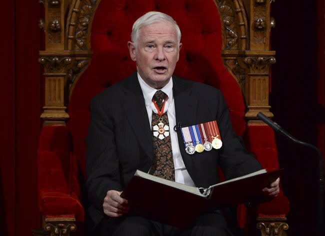 Governor General David Johnston delivers the Speech from the Throne in the Senate Chamber on Parliament Hill in Ottawa, Wednesday Oct. 16, 2013. THE CANADIAN PRESS/Sean Kilpatrick