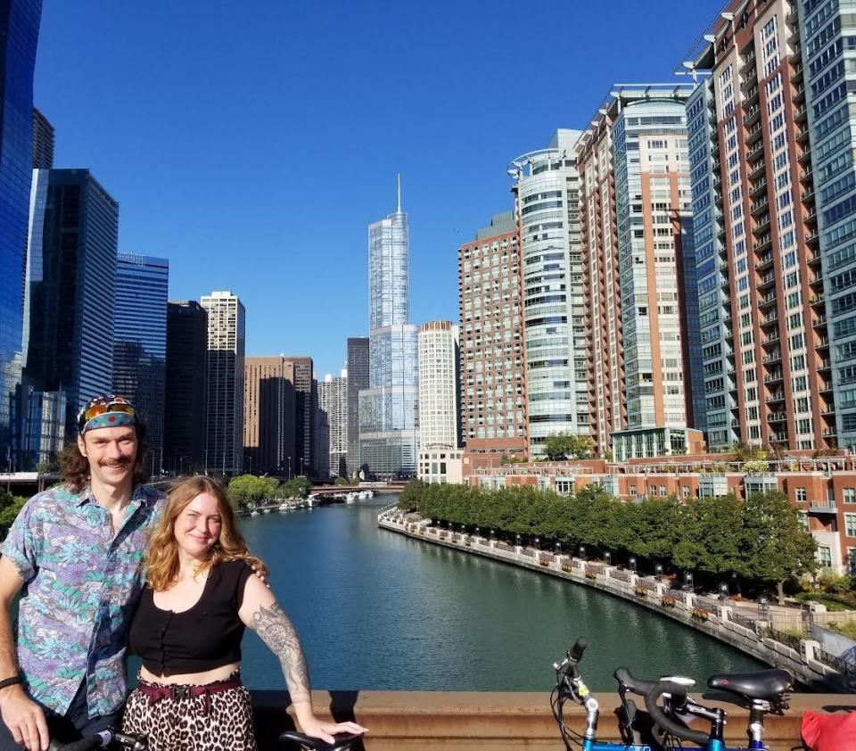 Brent Borgemeister and his fiancee Kelley Reynolds at the 2021 Bike the Drive event in Chicago.
