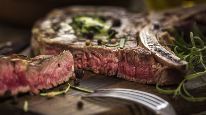 Steak with pepper and rosemary