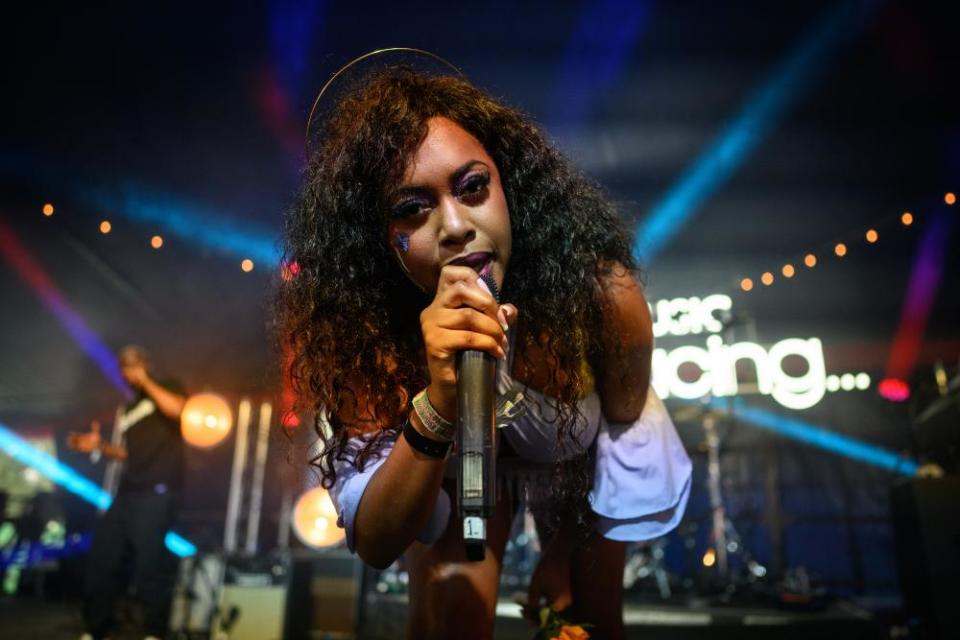 Irish Zambian rap, grime and hip hop artist Denise Chaila performs on the BBC Introducing stage