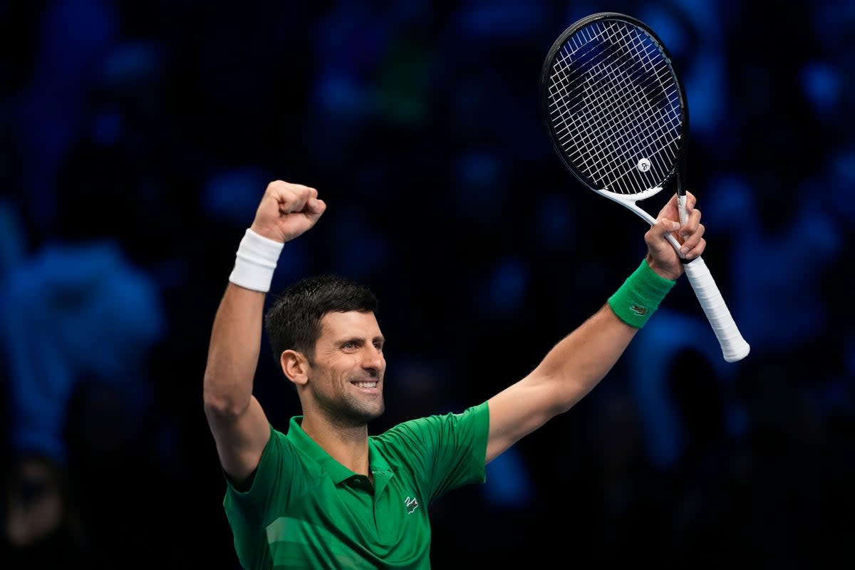 Novak Djokovic celebrates reaching the final in Turin (Antonio Calanni/AP) (AP)