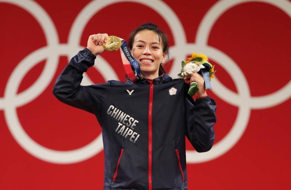 東京奧運女子舉重59公斤級由中華隊的郭婞淳拿到金牌。（季志翔攝）