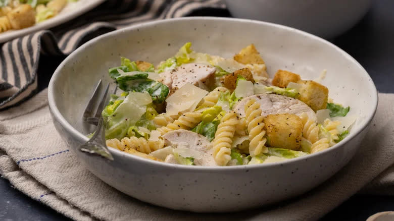 Caesar salad with chicken pasta 