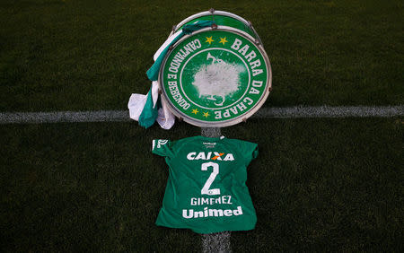 The jersey of player Guilher Gimenez of Chapecoense is pictured at the Arena Conda stadium in Chapeco, Brazil. REUTERS/Ricardo Moraes