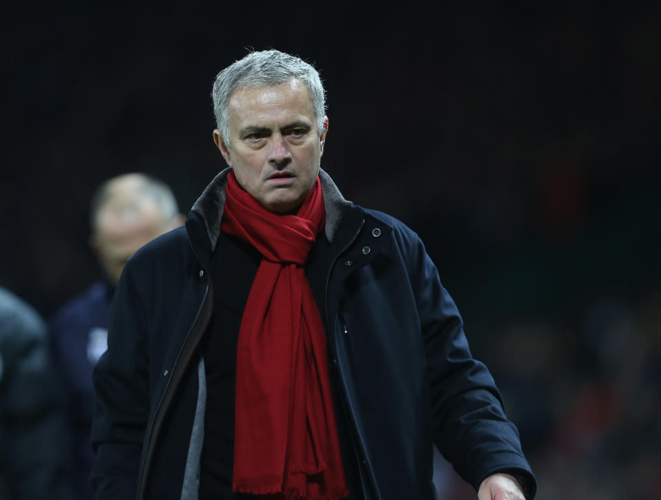 Jose Mourinho exits the Old Trafford pitch after Manchester United’s 2-2 draw with Burnley. (Getty)