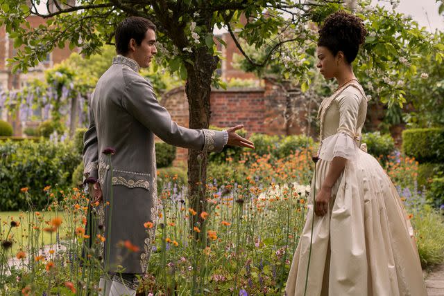 Liam Daniel/Netflix Corey Mylchreest as Young King George and India Amarteifio as Young Queen Charlotte in Netflix's 'Queen Charlotte: A Bridgerton Story'