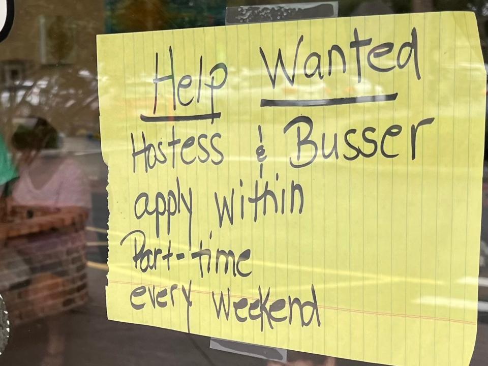 A help wanted sign can be seen in the front window of the Flapjacks & More restaurant at 1654 Taylor Road in Port Orange on Thursday morning, June 20, 2024.