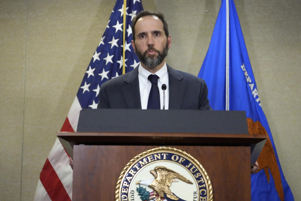 Special counsel Jack Smith speaks to reporters Friday, June 9, 2023, in Washington. Former President Donald Trump is facing 37 felony charges related to the mishandling of classified documents according to an indictment unsealed on Friday. (AP Photo/Alex Brandon)