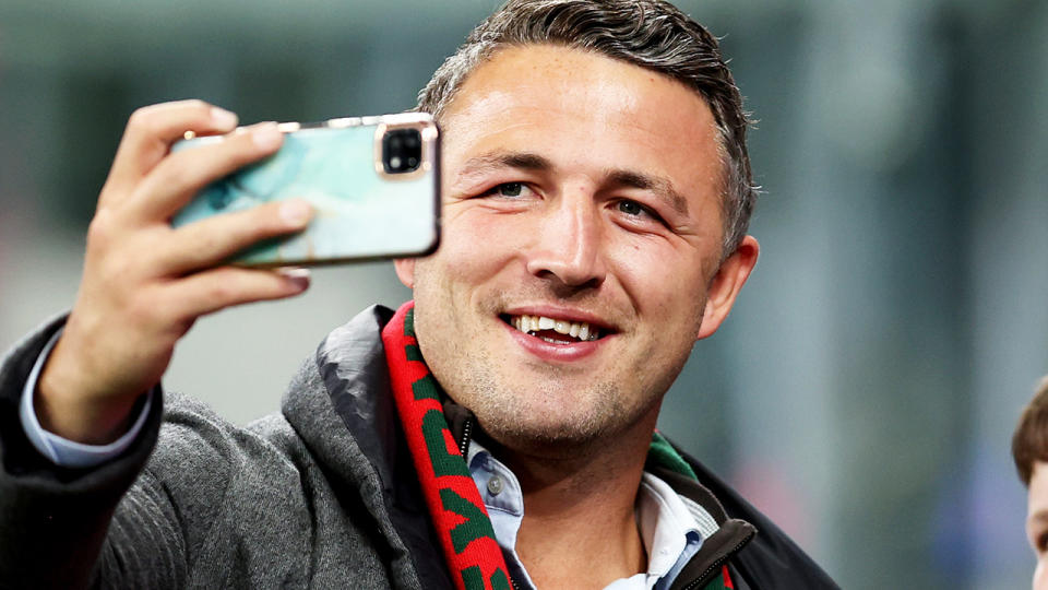 Sam Burgess, pictured here taking a selfie with Rabbitohs fans ahead of the their semi-final match against Cronulla in September.