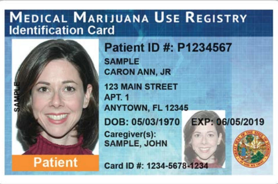 A sample Florida Medical Marijuana Identification Card.