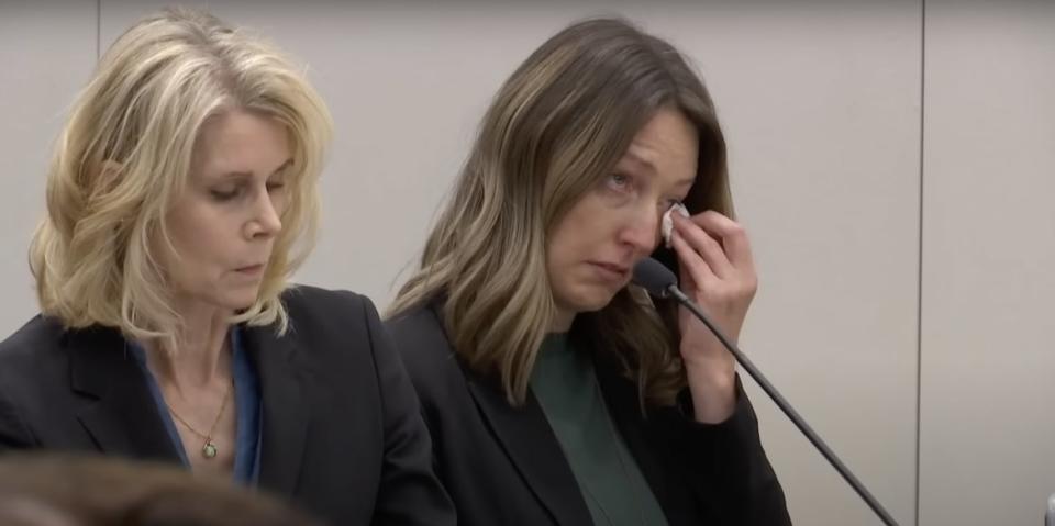 <div class="inline-image__caption"><p>Dr. Caitlin Bernard was visibly emotional during the hearing and as the ruling was being handed down.</p></div> <div class="inline-image__credit">WTHR</div>