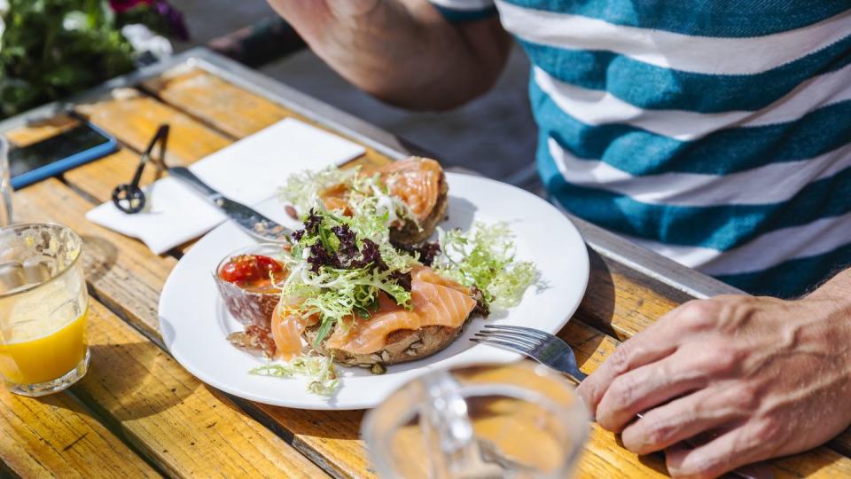 plate with starter at outdoor restaurant