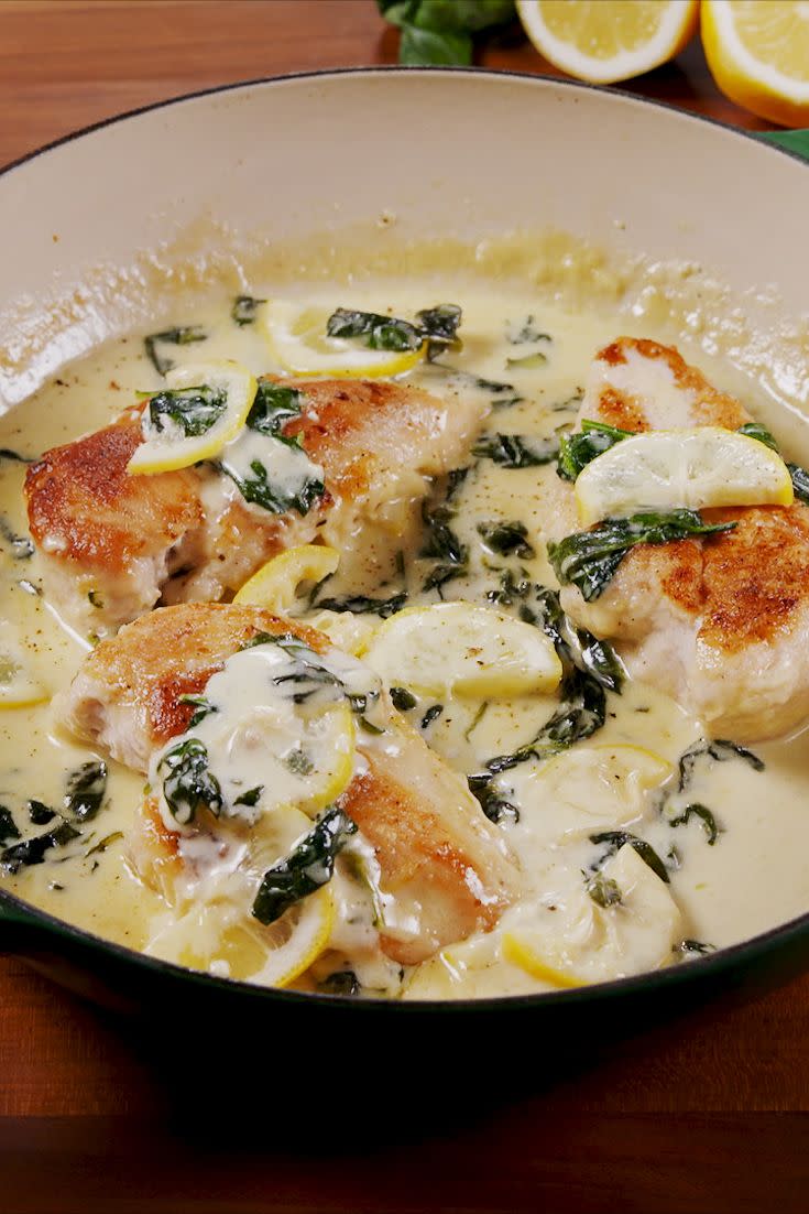 <p>You won't be able to get enough of that cream sauce.</p><p>Get the recipe from <a href="https://www.delish.com/cooking/recipe-ideas/recipes/a58631/creamy-lemon-parmesan-chicken-recipe/" rel="nofollow noopener" target="_blank" data-ylk="slk:Delish;elm:context_link;itc:0;sec:content-canvas" class="link ">Delish</a>.</p><p><strong><em>BUY NOW: Le Creuset Braiser, $294.95, <a href="https://www.amazon.com/Creuset-Signature-Enameled-Cast-Iron-4-Quart/dp/B0076NORDA/?tag=delish_auto-append-20&ascsubtag=[artid|1782.a.58631[src|" rel="nofollow noopener" target="_blank" data-ylk="slk:amazon.com;elm:context_link;itc:0;sec:content-canvas" class="link ">amazon.com</a>.</em></strong></p>