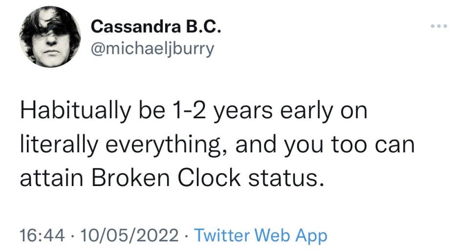 Burry tweet about being a broken clock