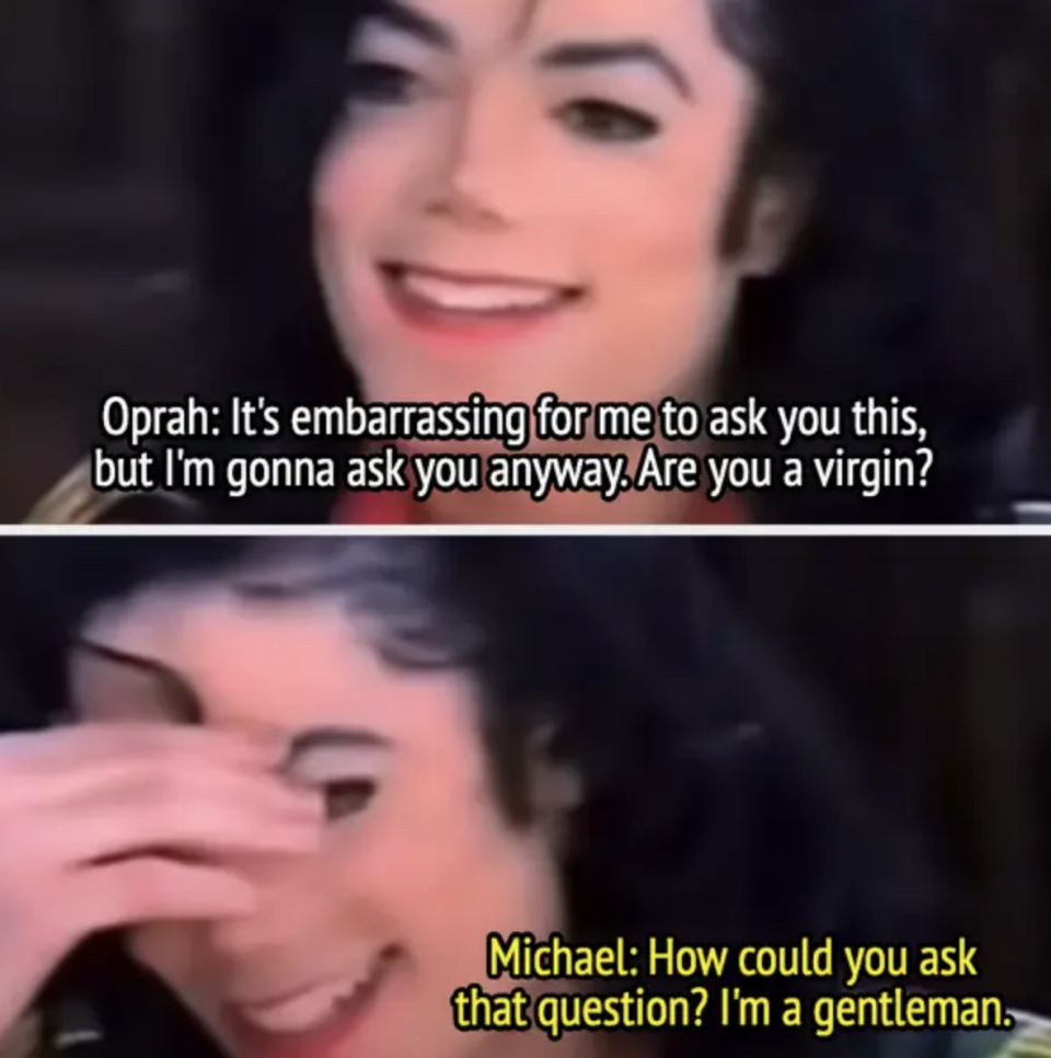 michael hiding his face and asking how she could ask that