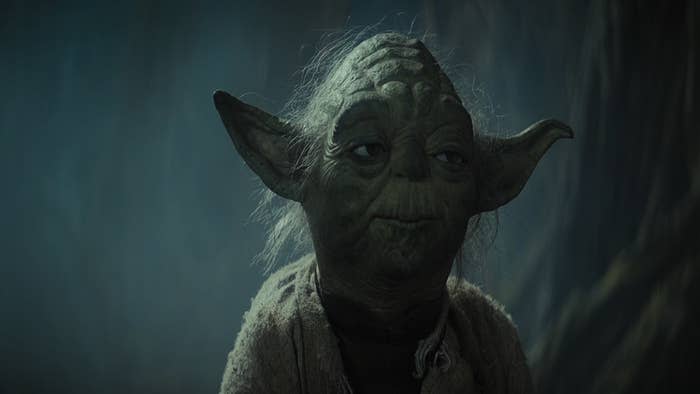 Yoda looks at someone