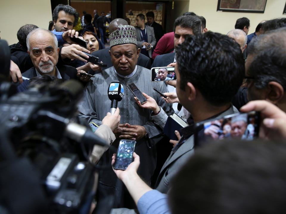 Mohammed Barkindo speaks to reporters