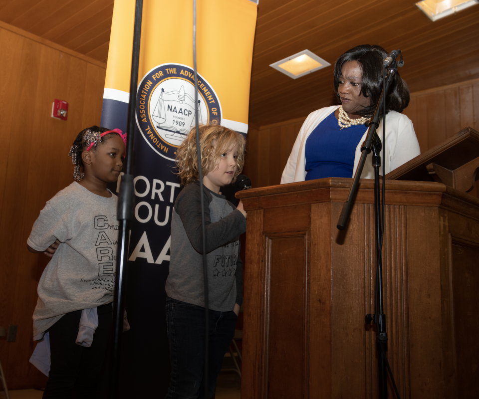 Master of ceremonies Geraldine Nelson asked two children to come on stage with her to talk about the future. A'emori Rackley, 8, and Eliot Cromes, 9, volunteered and Eliot gave an impromptu short speech about Martin Luther King Jr.