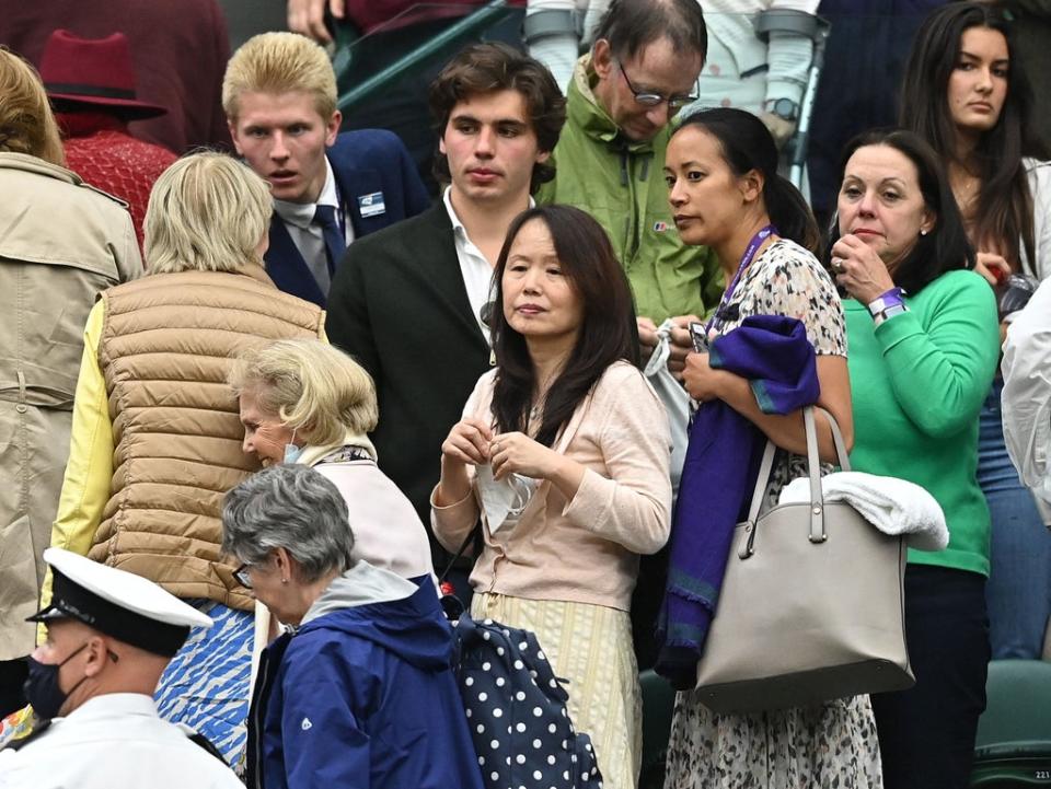 Renee Raducanu (centre) among the crowd for her daughter’s match at Wimbledon on 5 July 2021 (Ben Stansall/AFP/Getty)