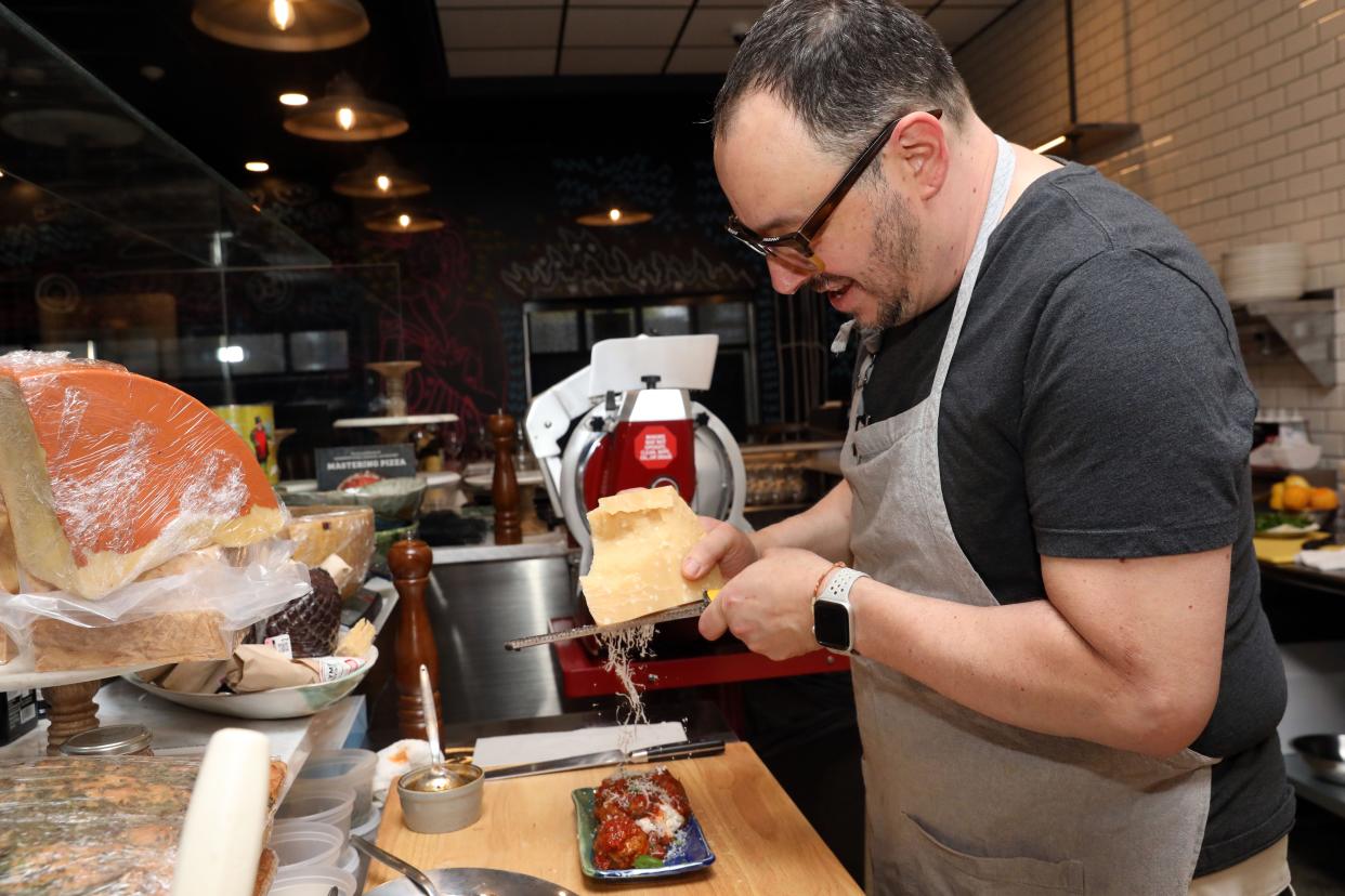 Chef David Werner prepares meatballs at Lavagna, a new wine bar and Italian eatery in Suffern, April 25, 2024.
