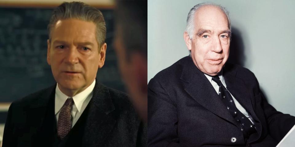 Kenneth Branagh as Niels Bohr in "Oppenheimer" vs. Niels Bohr in real life.