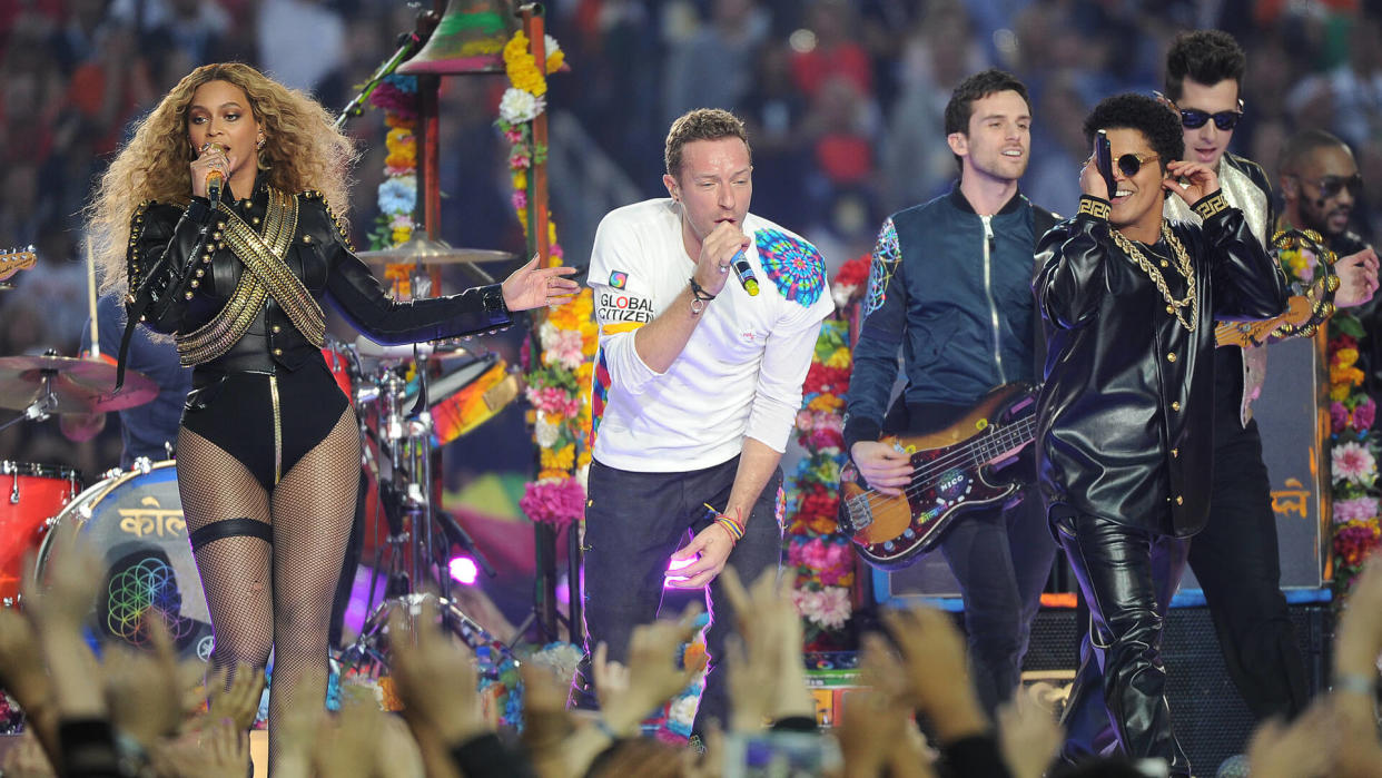 Beyonce Knowles, Chris Martin, Bruno MarsDenver Broncos v Carolina Panthers, Super Bowl 50, American Football, Levi's Stadium, Santa Clara, America - 07 Feb 2016Super Bowl 50 Halftime Show.