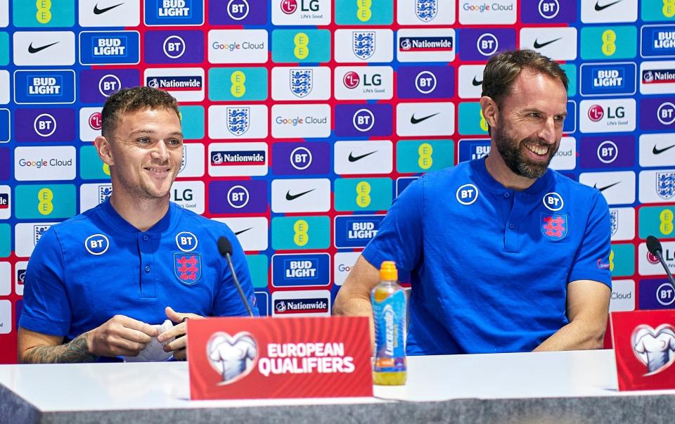 Kieran Trippier and Gareth Southgate, head coach of England during a press conference ahead of the FIFA World Cup 2022 Qatar qualifying - Getty Images