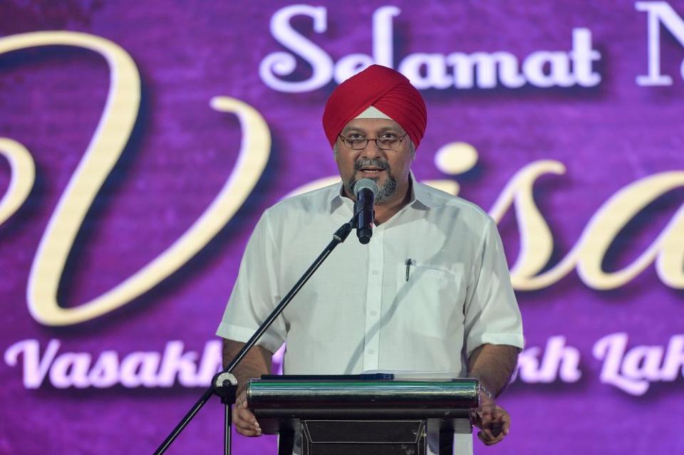 Gobind Singh speaks during the National Vaisakhi celebration open house in Kuala Lumpur May 26, 2019.