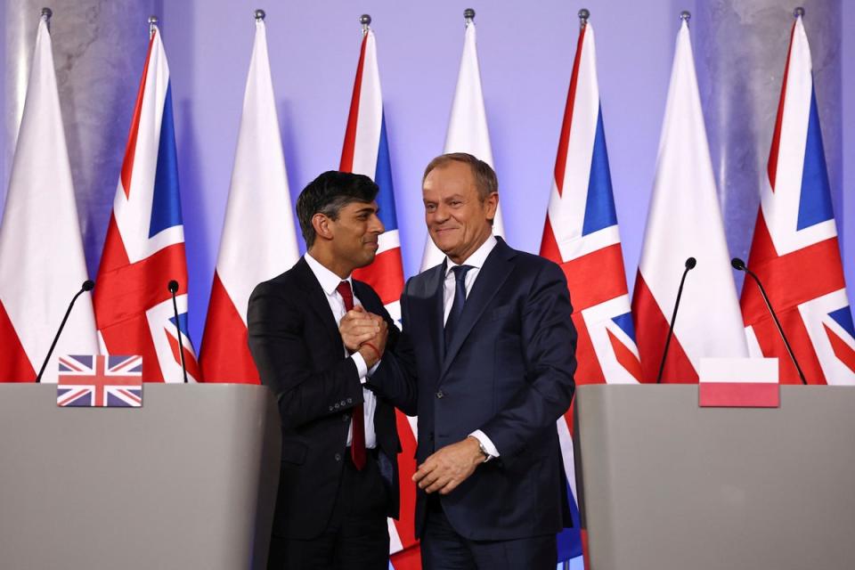Rishi Sunak and Donald Tusk in Poland last week (AP)