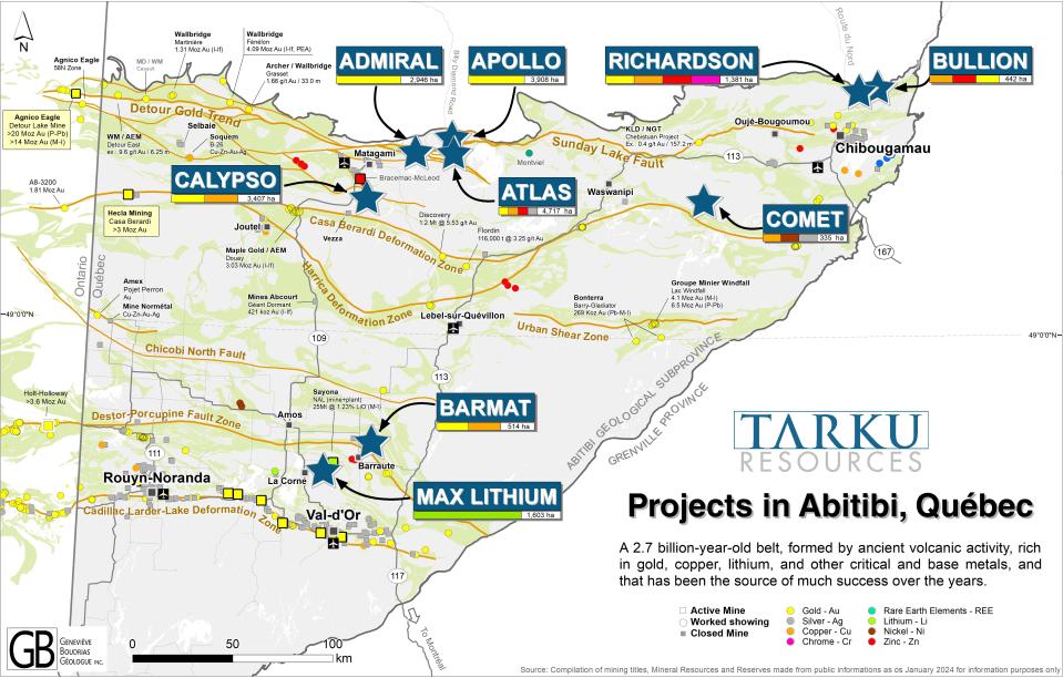 <i>Figure 1: Location of Tarku's project in the Abitibi region</i>