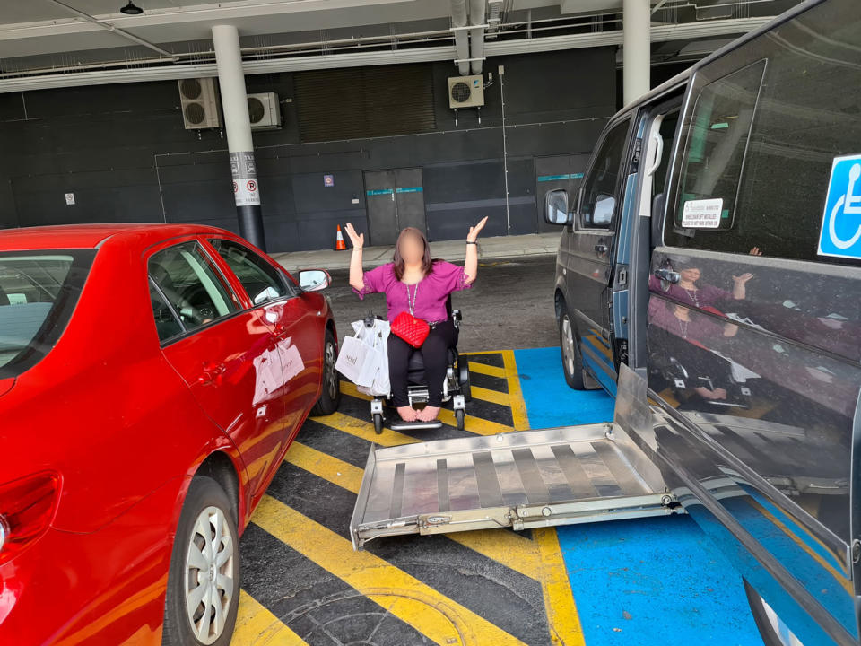 The red car parking in the shared zone angered people on social media. Source: Facebook/Australian Disability Parking Wall of Shame