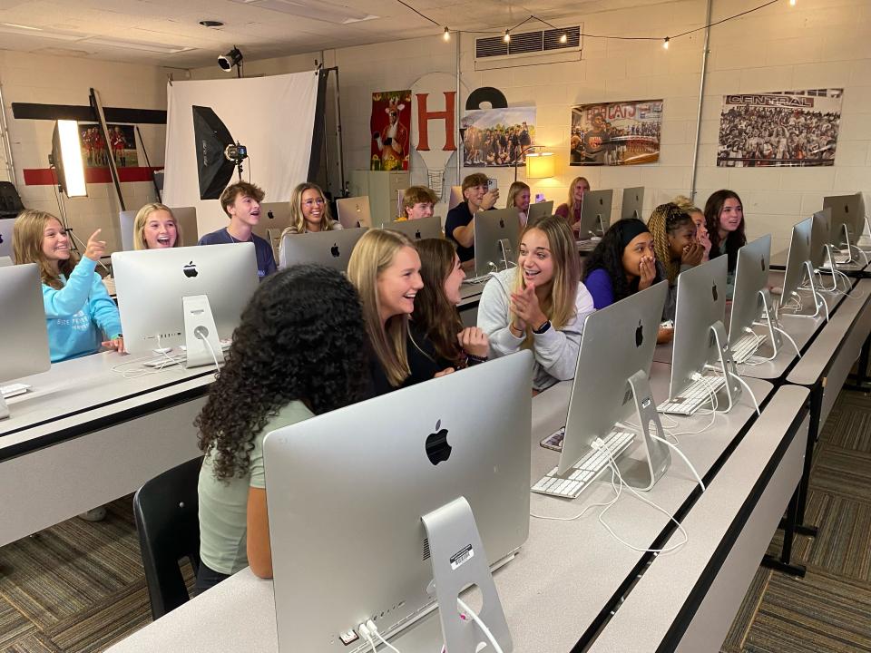 Central High School students react to a surprise video call from country singer and former Central student Kelsea Ballerini on Sept. 12. Ballerini announced each student is getting two free tickets to her Nov. 2 concert at Thompson-Boling Arena.