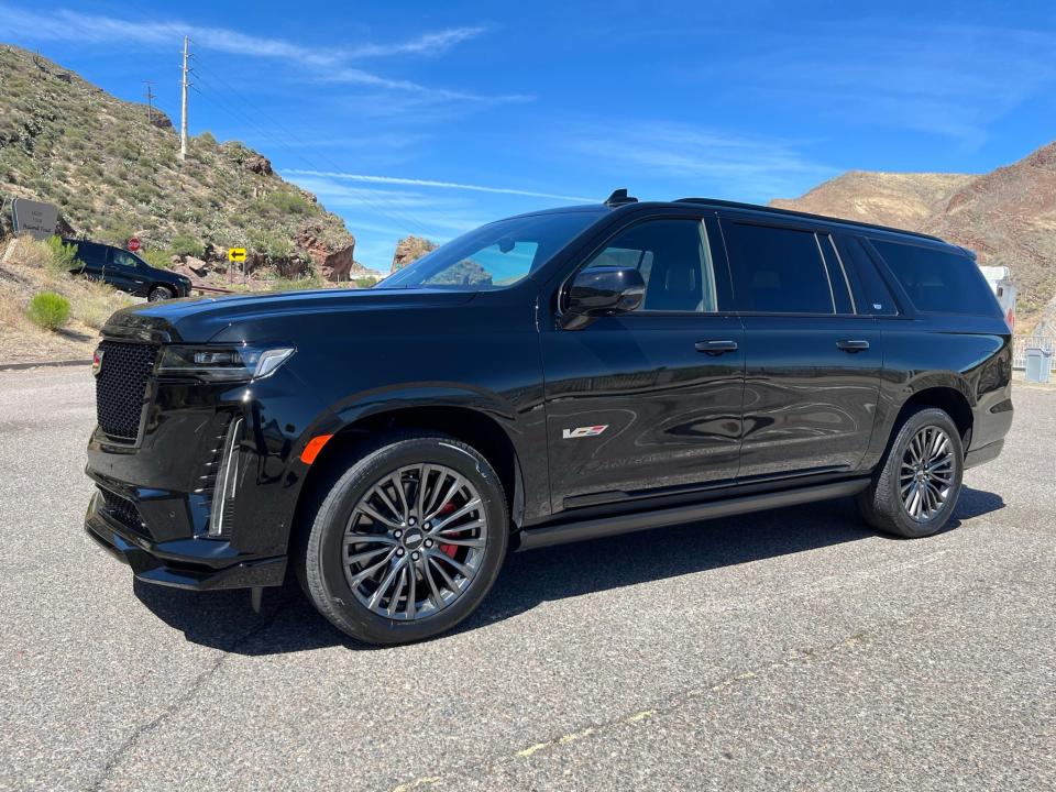 The 2023 Cadillac Escalade-V ESV's 6.2L supercharged V8 produces 682 horsepower.