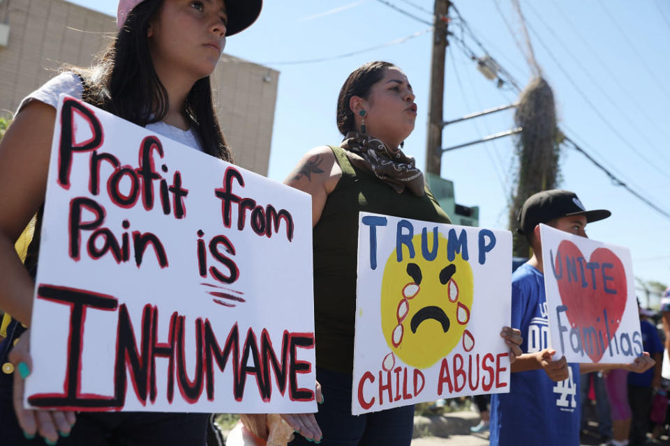 Protesters vent their anger about the child separation policy outside the El Paso Processing Center in Texas (Picture: Getty)