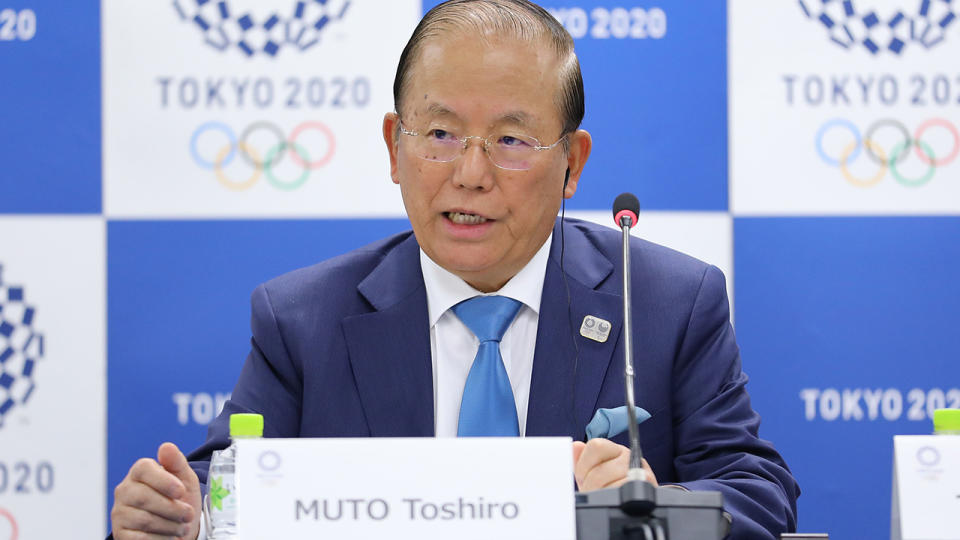 Muto Toshiro, pictured here discussing the coronavirus situation ahead of the Tokyo Olympics.