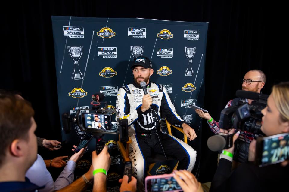 Ross Chastain speaks to the media on Thursday at Phoenix Convention Center as he prepares for Sunday's NASCAR Cup Series championship race.