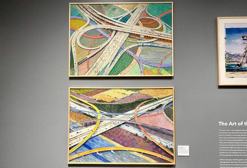 These images are warped freeway interchanges that have been painted with watercolor - Photo: Logan Carter