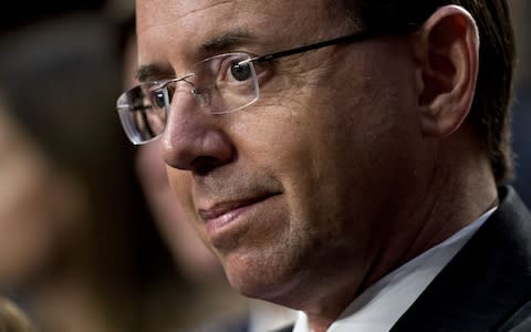 Rod Rosenstein appointed Robert Mueller as the special counsel to investigate Russian meddling in the 2016 US election - Credit: Andrew Harrer/Bloomberg