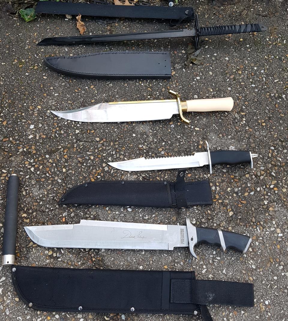 A haul of knives recovered from a children's playground in north London