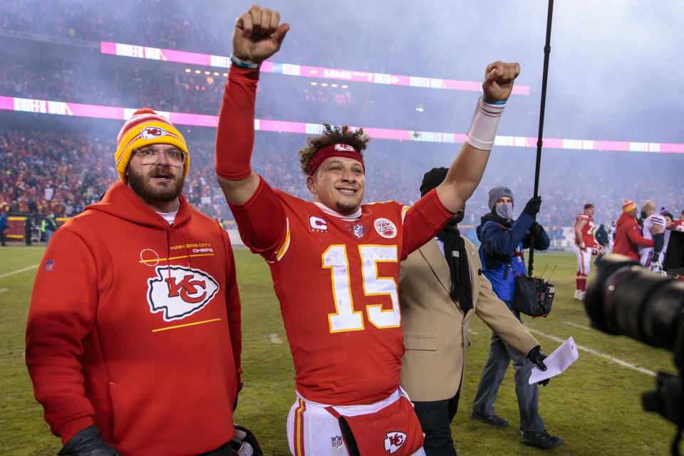 Mahomes, triumphant. (William Purnell/Icon Sportswire via Getty Images)