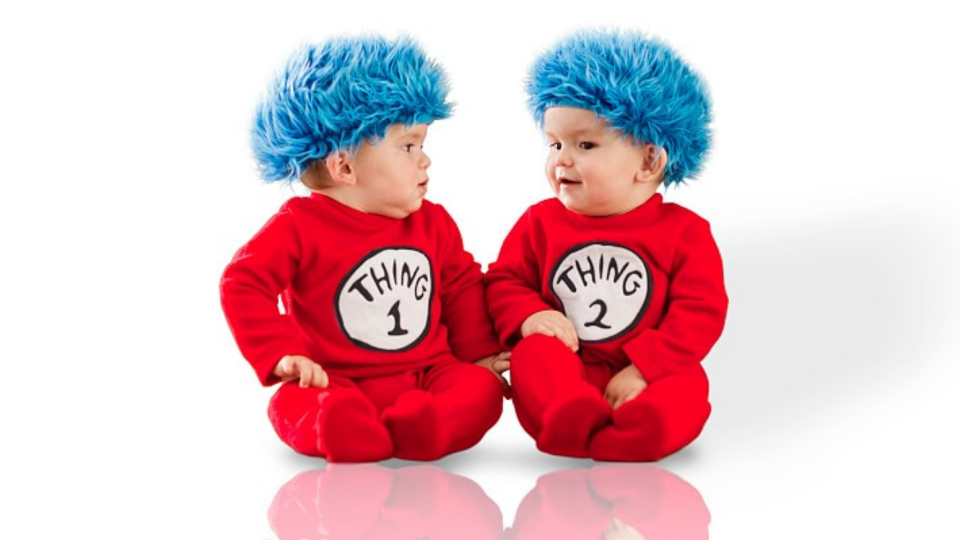 Sibling Halloween costumes: Thing 1 and Thing 2