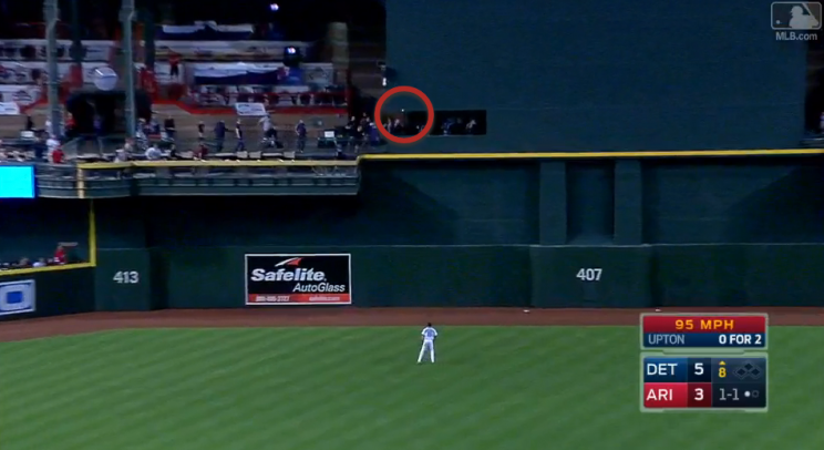 Justin Upton's monster homer landed in the camera well at Chase Field. (MLB.TV)