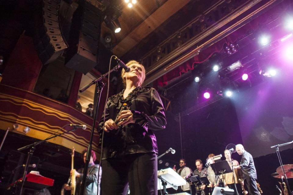 Meryl Streep, who appeared&nbsp;in 2015's "Ricki and the Flash" with Bernie Worrell, speaks at Webster Hall. (Photo: Sara Boboltz)