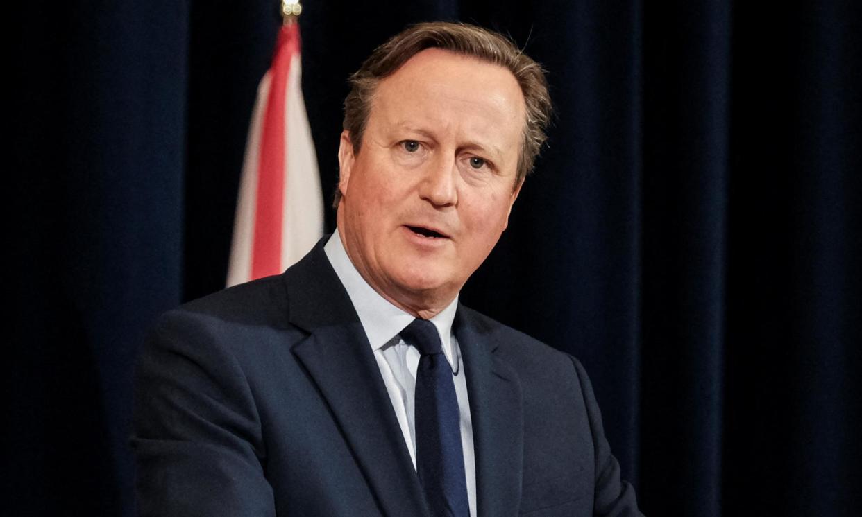 <span>The British foreign secretary David Cameron speaks in Washington DC on 9 April 2024.</span><span>Photograph: Michael McCoy/Reuters</span>