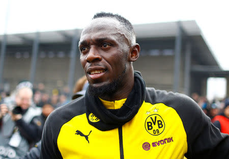 Soccer Football - Usain Bolt participates in a training session with Borussia Dortmund - Strobelallee Training Centre, Dortmund, Germany - March 23, 2018 Usain Bolt after Borussia Dortmund training REUTERS/Thilo Schmuelgen