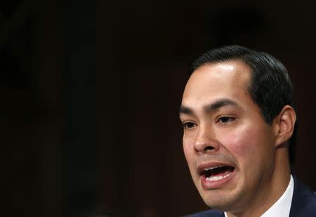 Julian Castro, nominee to be secretary of Housing and Urban Development, testifies before the Senate Banking Committee hearing on Capitol Hill in Washington, June 17, 2014. REUTERS/Yuri Gripas