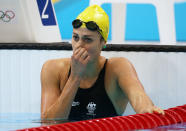 LONDON, ENGLAND - JULY 30: Stephanie Rice of Australia reacts after she competed in the second semifinal heat of the Women's 200m Individual Medleyon Day 3 of the London 2012 Olympic Games at the Aquatics Centre on July 30, 2012 in London, England. (Photo by Clive Rose/Getty Images)